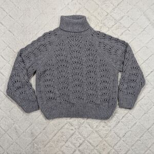 The Kooples Sweater Womens 1 S Gray Open Knit Turtleneck Puff Sleeve Wool Alpaca